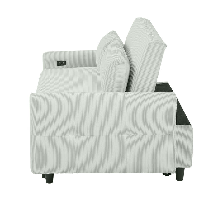 57.48" Pull-out Sofa Bed Convertible Couch 2 Seat Loveseat Sofa Modern Sleeper Sofa with Two Throw Pillows and USB Ports for Living Room, Light Grey-Green(Old Sku:WF317760AAE)