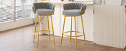 Swivel Counter Height Bar Stools Set of 2,31.5'Bar Height Stools with Hand-Woven Backrest & Gold Metal Legs,Modern Low Back Upholstered Kitchen Chairs with Footrest for Island,Dining Room,Grey - DTYStore