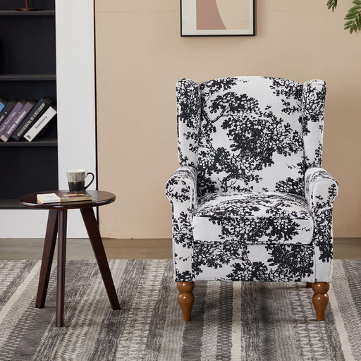 Coffee Table & Armchair Set,Vintage Luxury Style,  a high-back  reading chair (Antique White + Gray) & a solid wood coffee table (Walnut-Tone) , suitable for living rooms and bedroom relaxation areas