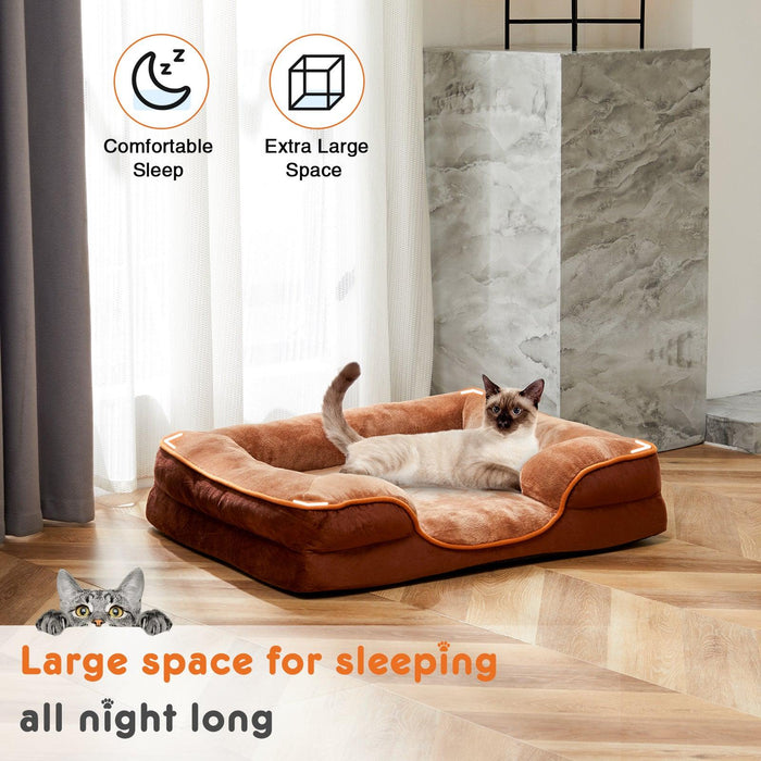 Memory Foam Pet Bed for Small Dogs & Cats with Washable Removable Cover Non-Slip Base Waterproof Liner Egg Crate Foam for Improved Sleep, Brown,Small - DTYStore