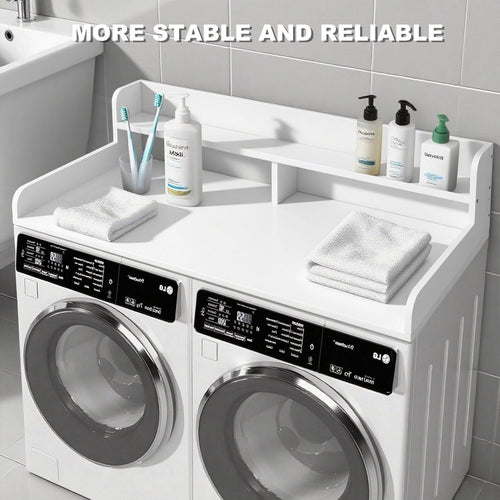 2-Tier Washer and Dryer Countertop with 2.75' H Guard, 54' W x 27.5' D Laundry Countertop Cover, Large Space Laundry Topper for Folding Clothes Over Washer and Dryer, White - Image 4