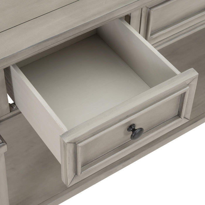 Classic Retro Style Console Table with Three Top Drawers and Open Style Bottom Shelf, Easy Assembly - DTYStore