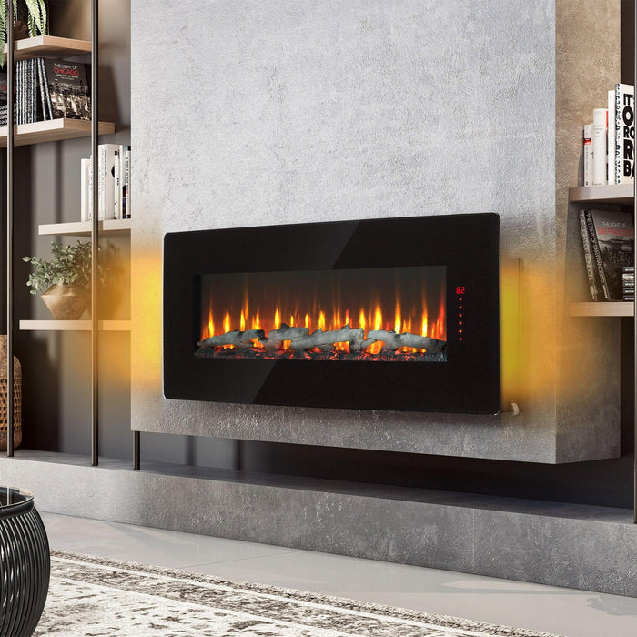 48 inch Curved Front Wall Mounted Electric Fireplace with remote and multi color flame & emberbed - DTYStore