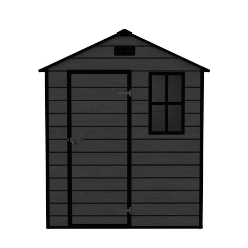 Campcraft 6*6ft resin storage shed, high quality pp material, strong structure, waterproof, rust and UV proof, large storage space, 12mm thick pp board, HD window lighting Black wood grain color - Image 12