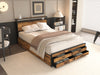 Full Size Bed Frame with 8 Storage Drawers, LED Headboard with Charging Station, Metal Platform Bed Frame, No Box Spring Needed, Noise-Free, Stable and Solid, Brown - DTYStore