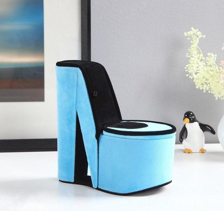 9" Tall Display Jewelry Box with Hidden Storage, High Heel Shoe Design, Turquoise Velvet - DTYStore