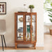 2 Doors Curio Cabinet with Tempered Glass Doors, Curio Cabinets with Mirrored Back Panel and Adjustable Shelves, Lighted Display Cabinet for Home, Office Light Bulb Included Oak - DTYStore