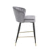 Contemporary Velvet Upholstered Counter Height Stool with Deep Channel Tufting and Gold Tipped, Black Metal Legs, 20' W x 21' D x 36.5' H, Gray - DTYStore