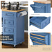 Kitchen cart with Rubber wood desktop rolling mobile kitchen island with storage and 5 draws 53 Inch length (Blue) - DTYStore
