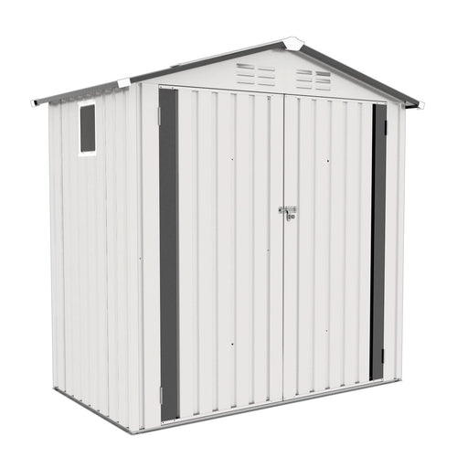 6X3.5FT Garden Tool Shed Metal Storage Shed with Peaked Roof Waterproof Lockable Door White