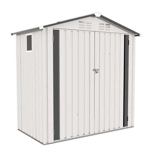 6X3.5FT Garden Tool Shed Metal Storage Shed with Peaked Roof Waterproof Lockable Door White - Image 1