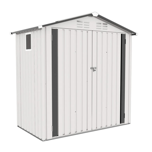 6X3.5FT Garden Tool Shed Metal Storage Shed with Peaked Roof Waterproof Lockable Door White