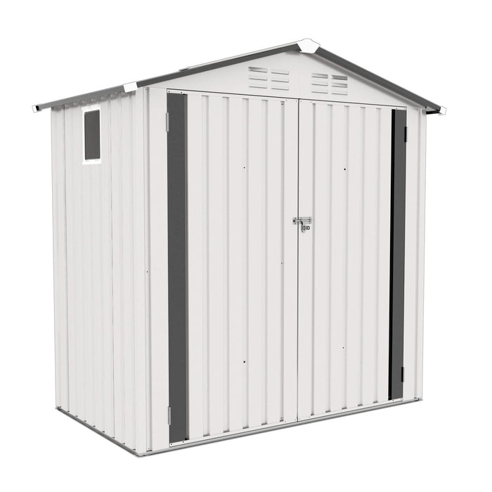 6X3.5FT Garden Tool Shed Metal Storage Shed with Peaked Roof Waterproof Lockable Door White