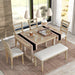 6-Piece Rubber Wood Dining Table Set with Beautiful Wood Grain Pattern Tabletop Solid Wood Veneer and Soft Cushion (Natural Wood Wash) - DTYStore