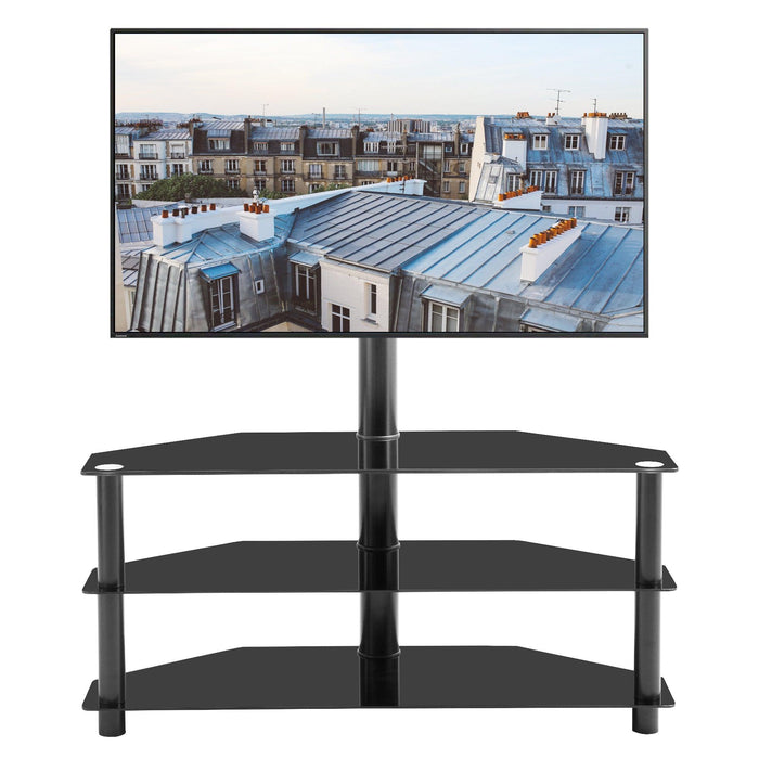 Black Multi-function TV Stand Height Adjustable Bracket Swivel 3-Tier - DTYStore