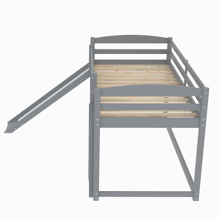 Twin over Twin Bunk Bed with Convertible Slide and Ladder , Gray