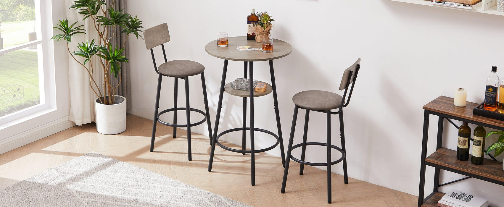 Round Bar Stool Set With Shelf, Upholstered Stool With Backrest Grey, 23.62'' W x 23.62'' D x 35.43'' H. - DTYStore