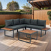 4 Piece L-Shaped Patio Wicker Outdoor 5-Seater Sectional Sofa Seating Group Conversation Sets with Side Table & Dark Grey Cushions - DTYStore