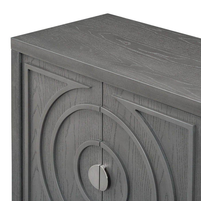 Retro Sideboard Door with Circular Groove Design and Round Metal Door Handle for Entrance, Dining Room, Living Room
