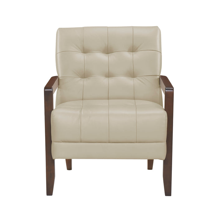 Modern Style Accent Chair Beige Leather Upholstered Tufted Detail Walnut Finish Wood Furniture 1pc