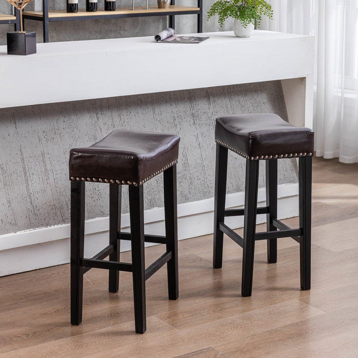 Furniture,Counter Height 29" Bar Stools for Kitchen Counter Backless Faux Leather Stools Farmhouse Island Chairs,29 Inch, Brown, Set of 2 - DTYStore