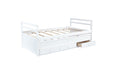 Twin Size Bed with Headboard, Footboard, Trundle and Three Storage Drawers, Twin Size Pine Wood Bed with Headboard, Footboard,White