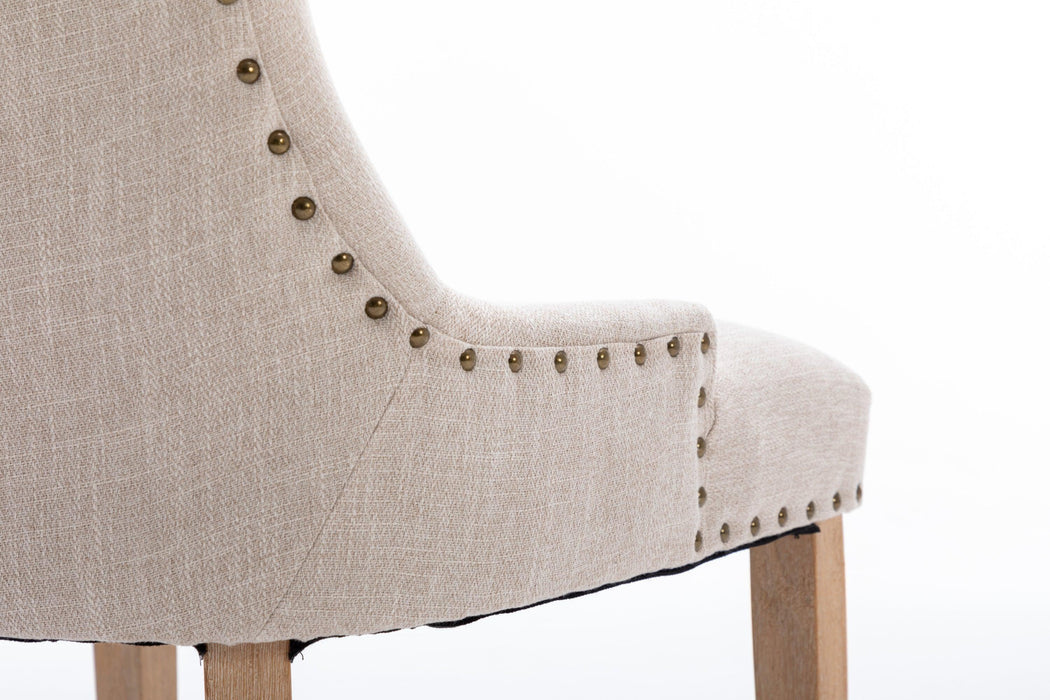 Set of 2 Fabric Dining Chairs Leisure Padded Chairs with Rubber Wood Legs,Nailed Trim, Beige - DTYStore