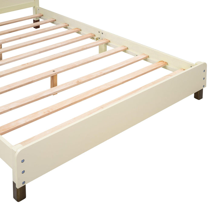 Full Size Wood Platform Bed with House-shaped Headboard (Cream+Walnut) - DTYStore