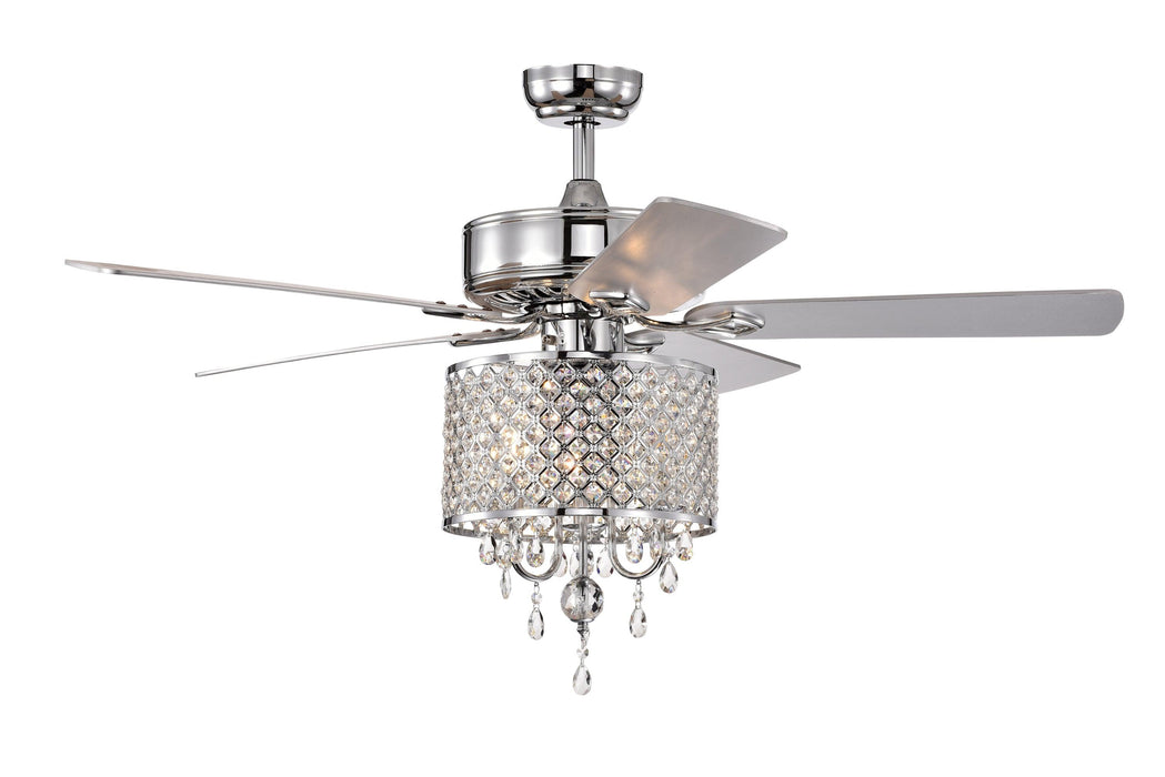 52'' Classical Crystal Ceiling Fan Lamp 3 Speed Hand Pull Chain (High, Mid, Low), 5 Reversible Blades for Living Room, Dining Room, Bedroom, Family Room, Chrome ,3PCS*E12 (NO Include Bulb ) - DTYStore