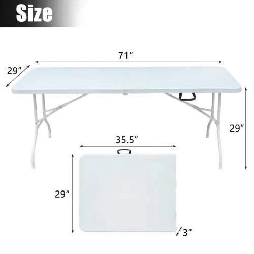 6ft Folding Table, Portable Plastic Table for Camping, Picnics, Parties, High Load Bearing Foldable Table White Default -DTYStore