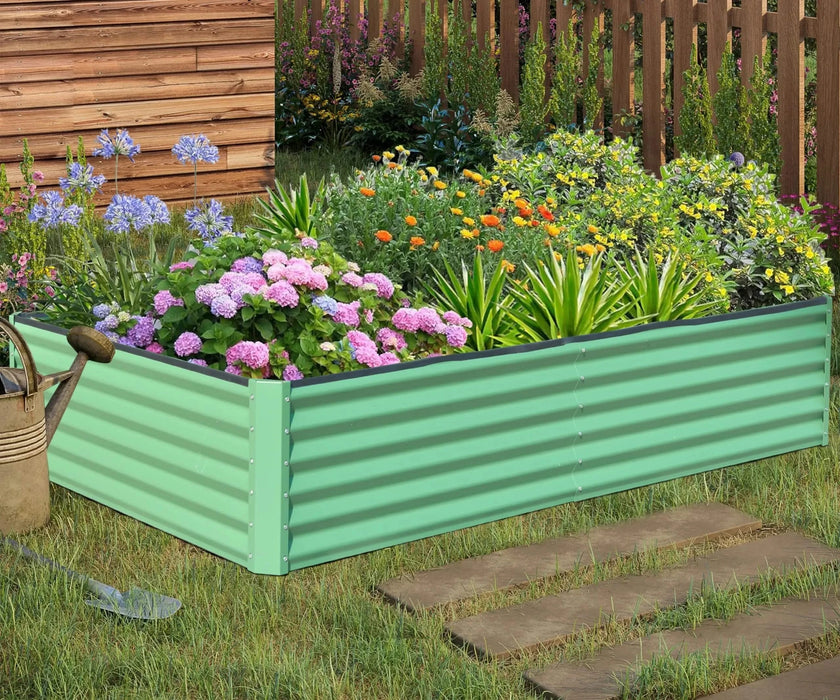 6x3x1.5ft Galvanized Raised Garden Bed, Outdoor Planter Garden Boxes Large Metal Planter Box for Gardening Vegetables Fruits Flowers, Green Default -DTYStore