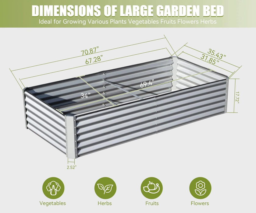 6x3x1.5ft Galvanized Raised Garden Bed, Outdoor Planter Garden Boxes Large Metal Planter Box for Gardening Vegetables Fruits Flowers, Silver Default -DTYStore