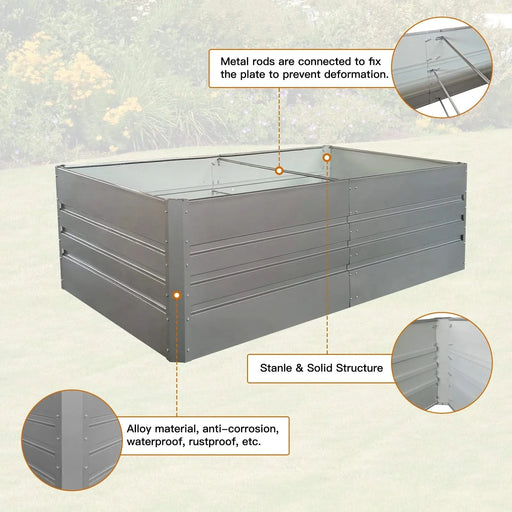 6x3x2 ft (1 pack) Metal Garden Bed,outdoor Planter Box Metal Patio Kit Planting Bed for Vegetables Flowers Herb,grey Default -DTYStore