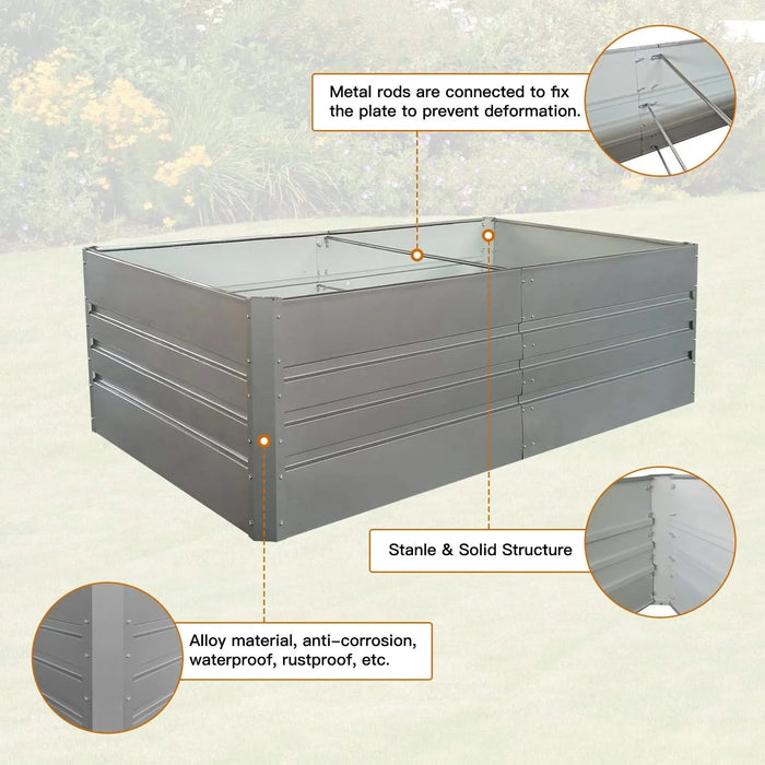 6x3x2 ft (1 pack) Metal Garden Bed,outdoor Planter Box Metal Patio Kit Planting Bed for Vegetables Flowers Herb,grey Default -DTYStore