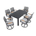 7-PC Outdoor Patio Aluminum Furniture Set, Modern Dining Set with 6 Swivel Rockers Sunbrella Fabric Cushioned, Nature-Inspired Branch-Like Backrest, Rectangular Table with Umbrella Hole, Bourbon Brown Default -DTYStore