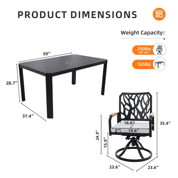7-PC Outdoor Patio Aluminum Furniture Set, Modern Dining Set with 6 Swivel Rockers Sunbrella Fabric Cushioned, Nature-Inspired Branch-Like Backrest, Rectangular Table with Umbrella Hole, Bourbon Brown Default -DTYStore