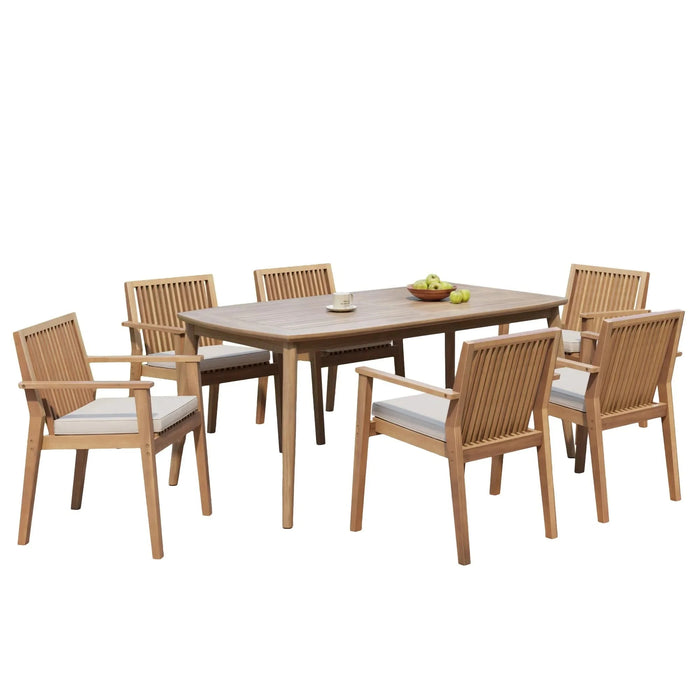 7-Piece Acacia Wood Outdoor Dining Set - 70.75' Table & 6 Chairs with Removable Cushions for Patio Garden Default -DTYStore