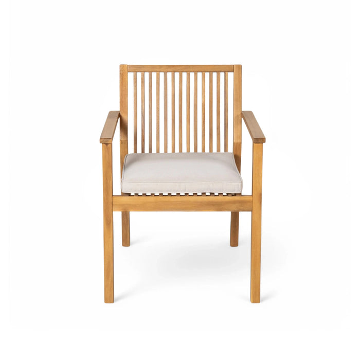 7-Piece Acacia Wood Outdoor Dining Set, 72'W Slatted Table & 6 Chairs with Removable Cushions for Patio Garden Default -DTYStore