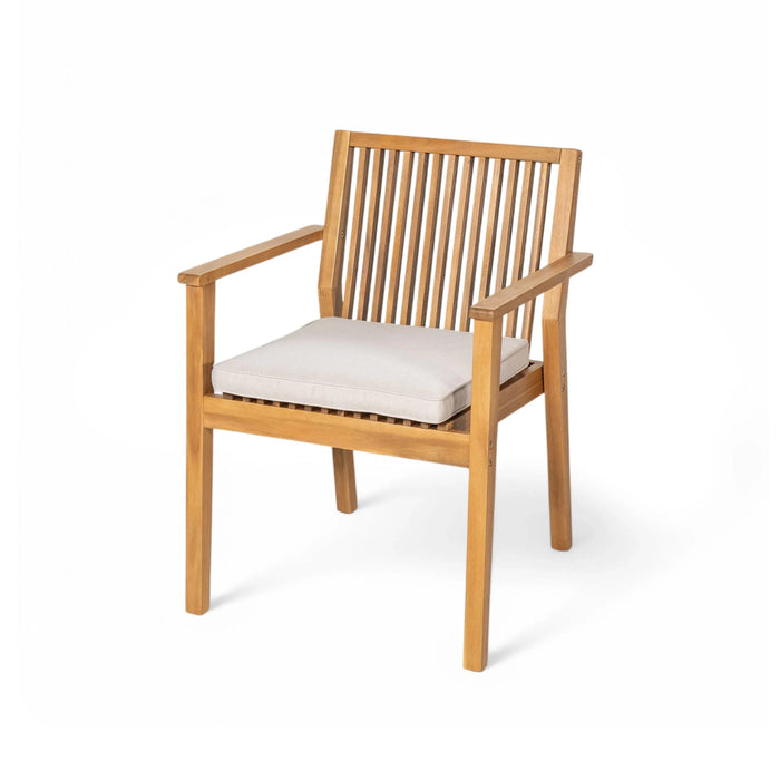 7-Piece Acacia Wood Outdoor Dining Set, 72'W Slatted Table & 6 Chairs with Removable Cushions for Patio Garden Default -DTYStore