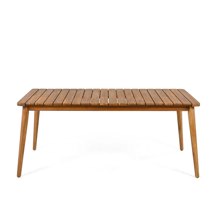 7-Piece Acacia Wood Outdoor Dining Set, 72'W Slatted Table & 6 Chairs with Removable Cushions for Patio Garden Default -DTYStore