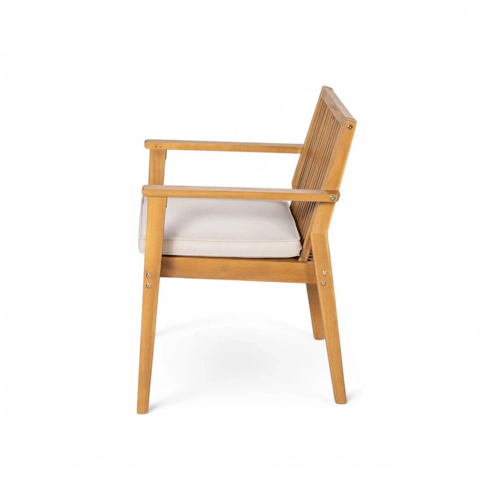 7-Piece Acacia Wood Outdoor Dining Set, 72'W Slatted Table & 6 Chairs with Removable Cushions for Patio Garden Default -DTYStore