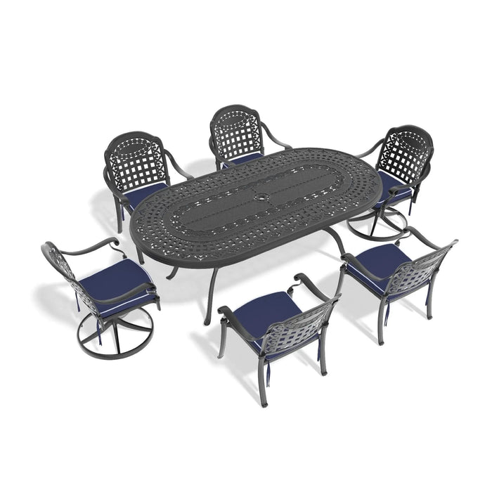 7-Piece All-Weather Cast Aluminum Dining Set, Include 2 Swivel Chairs,4 Dining Chairs and Oval Table With Black Frame Default -DTYStore