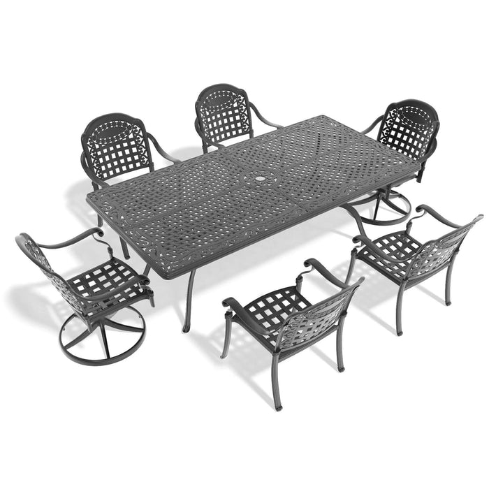 7-Piece All-Weather Cast Aluminum Dining Set, Include 2 Swivel Chairs,6 Dining Chairs and Rectangular Table With Black Frame Default -DTYStore