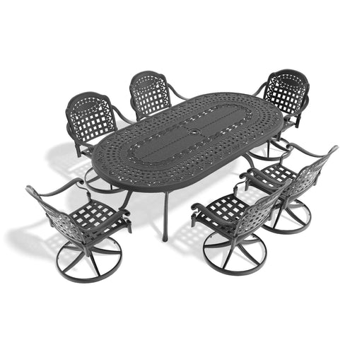 7-Piece All-Weather Cast Aluminum Dining Set, Include 6 Swivel Chairs and Oval Table With Black Frame Default -DTYStore