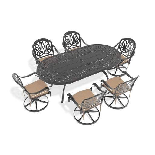 7-Piece All-Weather Cast Aluminum Dining Set, Include 6 Swivel Chairs and Oval Table With Black Frame Default -DTYStore