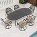 7-Piece All-Weather Cast Aluminum Dining Set, Include 6 Swivel Chairs and Oval Table With Black Frame Default -DTYStore