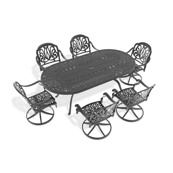 7-Piece All-Weather Cast Aluminum Dining Set, Include 6 Swivel Chairs and Oval Table With Black Frame Default -DTYStore