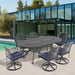 7-Piece All-Weather Cast Aluminum Dining Set, Include 6 Swivel Chairs and Oval Table With Black Frame Default -DTYStore