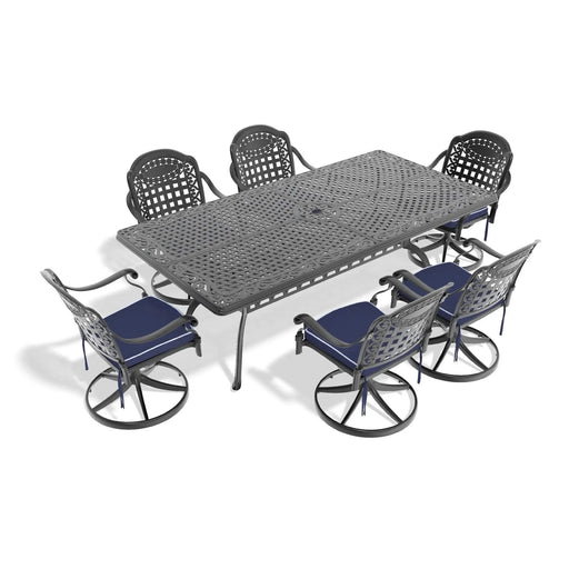 7-Piece All-Weather Cast Aluminum Dining Set, Include 6 Swivel Chairs and Rectangular Table With Black Frame Default -DTYStore