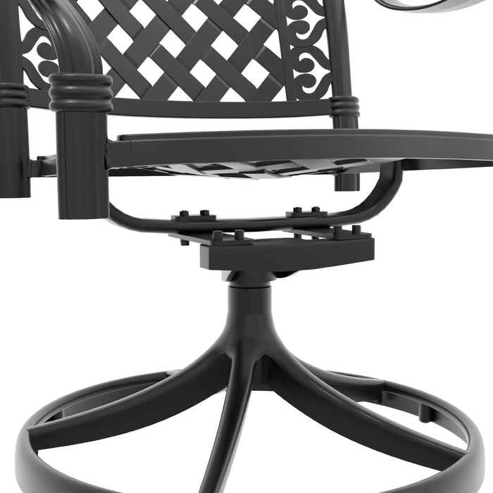 7-Piece All-Weather Cast Aluminum Dining Set, Include 6 Swivel Chairs and Rectangular Table With Black Frame Default -DTYStore